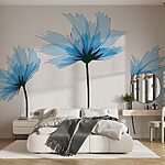 Papier peint Fleurs bleues sur fond blanc