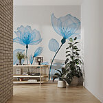 Papier peint Fleurs bleues avec feuilles