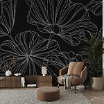 Papier peint Motif noir et blanc avec des lignes blanches