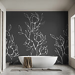 Papier peint Dessin de fleurs au trait blanc