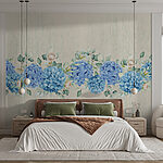 Papier peint Fleurs et feuilles d'hortensia bleu