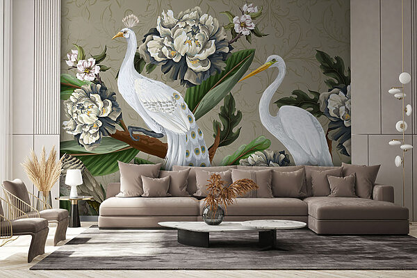 Papier peint avec des oiseaux et des fleurs Papier peint Papier peint avec des oiseaux et des fleurs