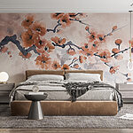 Papier peint Peinture d'une branche avec des fleurs