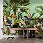 Papier peint Groupe d'oiseaux et de fleurs
