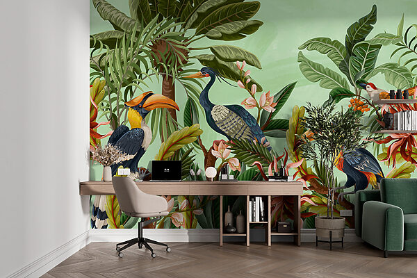 Groupe d'oiseaux et de fleurs Papier peint Groupe d'oiseaux et de fleurs