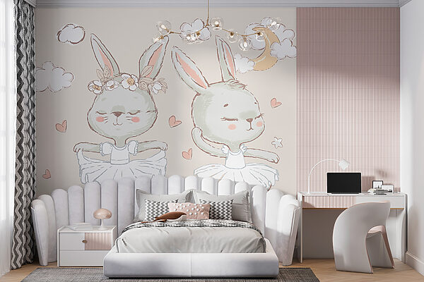 Couple de lapins en tutu de ballet Papier peint Couple de lapins en tutu de ballet