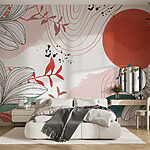Papier peint Motif floral blanc et rouge