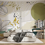 Papier peint Motif floral blanc et vert