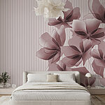 Papier peint Fleurs roses sur fond rayé
