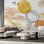 Papier peint Peinture d'un soleil et de palmiers