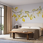 Papier peint Branche avec feuilles jaunes et citrons