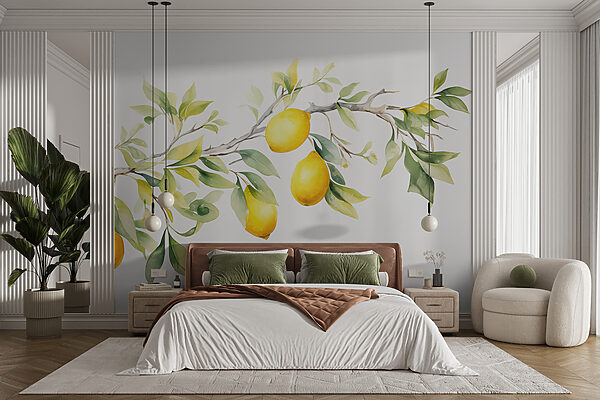 Branche de citronnier avec fruits jaunes Papier peint Branche de citronnier avec fruits jaunes