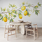 Papier peint Branche de citronnier avec fruits jaunes