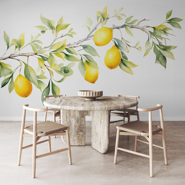 Papier peint Branche de citronnier avec fruits jaunes