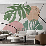 Papier peint Minimalisme tropical : Oiseaux et feuilles