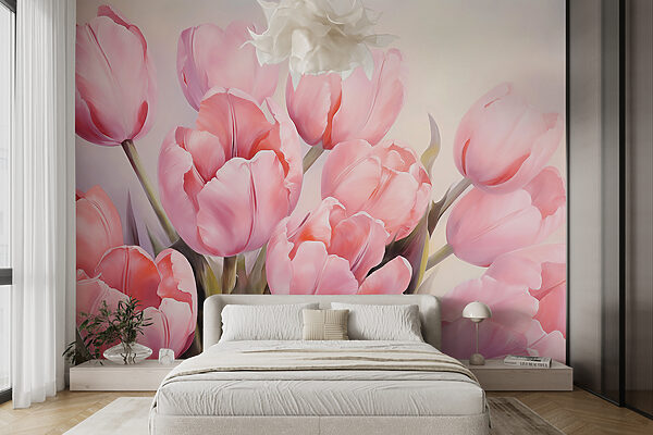 Les tulipes blush dansent dans la lumière Papier peint Les tulipes blush dansent dans la lumière