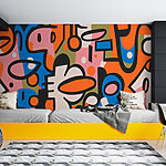 Papier peint Motif coloré avec des lignes noires et blanches
