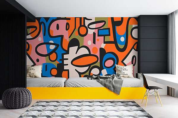 Motif coloré avec des lignes noires et blanches Papier peint Motif coloré avec des lignes noires et blanches