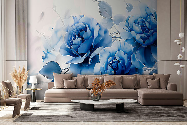 Groupe de fleurs bleues Papier peint Groupe de fleurs bleues