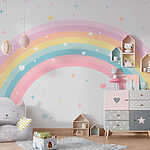 Papier peint Arc-en-ciel avec nuages et étoiles