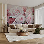 Papier peint Groupe de roses roses et blanches