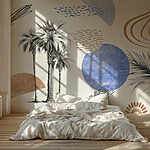 Papier peint Palmiers et cercles bleus