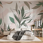 Papier peint Gracieux motif botanique dans les tons neutres