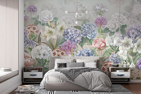 Groupe de fleurs sur fond blanc Papier peint Groupe de fleurs sur fond blanc