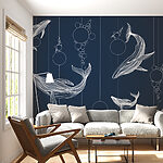 Papier peint Groupe de baleines et bulles