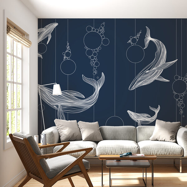 Groupe de baleines et bulles Papier peint Groupe de baleines et bulles