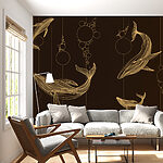 Papier peint Groupe de baleines et bulles