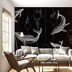 Papier peint Groupe de baleines et bulles