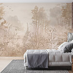 Papier peint Paysage brumeux avec arbres et plantes