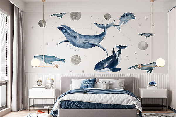 Groupe de baleines et de poissons Papier peint Groupe de baleines et de poissons