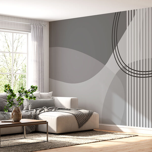 Fond gris et blanc avec des cercles et des lignes Papier peint Fond gris et blanc avec des cercles et des lignes