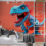Papier peint Dinosaure bleu avec des éclairs qui en sortent