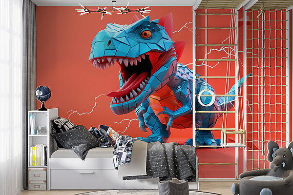 Dinosaure bleu avec des éclairs qui en sortent Papier peint Dinosaure bleu avec des éclairs qui en sortent