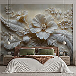 Papier peint Fleur et feuilles blanches