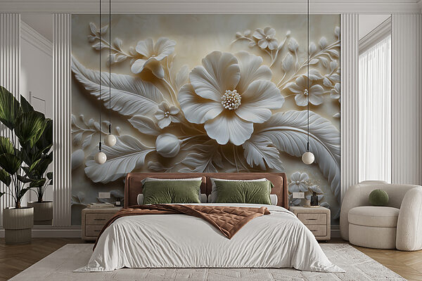 Fleur et feuilles blanches Papier peint Fleur et feuilles blanches