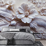 Papier peint Fleur et feuilles blanches