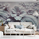 Papier peint Fleur et feuilles blanches
