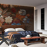 Papier peint Peinture de fleurs sur une surface brune