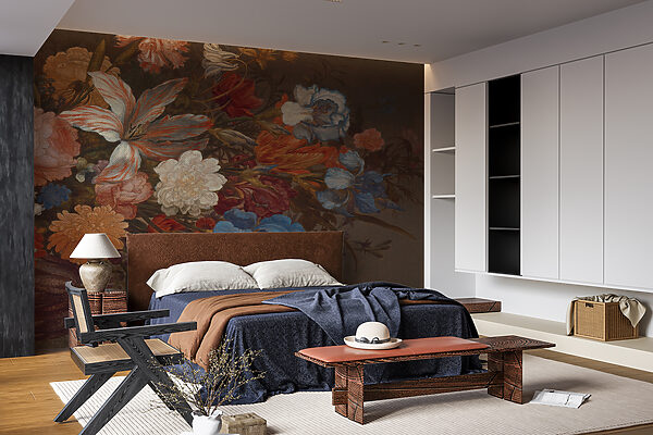 Peinture de fleurs sur une surface brune Papier peint Peinture de fleurs sur une surface brune