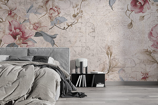 Des fleurs élégantes sur une toile texturée Papier peint Des fleurs élégantes sur une toile texturée