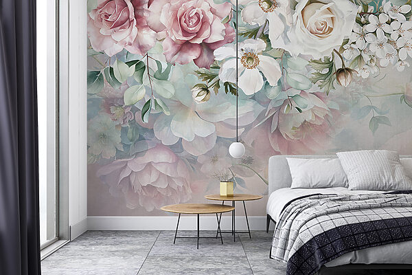 Peinture de fleurs sur une surface Papier peint Peinture de fleurs sur une surface