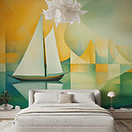 Papier peint Peinture d'un voilier sur l'eau
