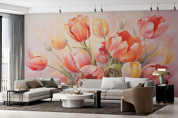 Peinture de fleurs sur fond blanc Papier peint Peinture de fleurs sur fond blanc