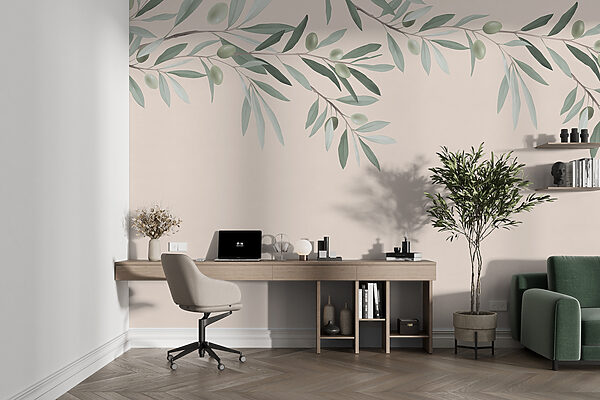 Branche avec feuilles et olives Papier peint Branche avec feuilles et olives