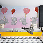 Papier peint Groupe d'éléphants tenant des ballons