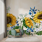 Papier peint Groupe de tournesols et autres fleurs